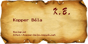 Kopper Béla névjegykártya